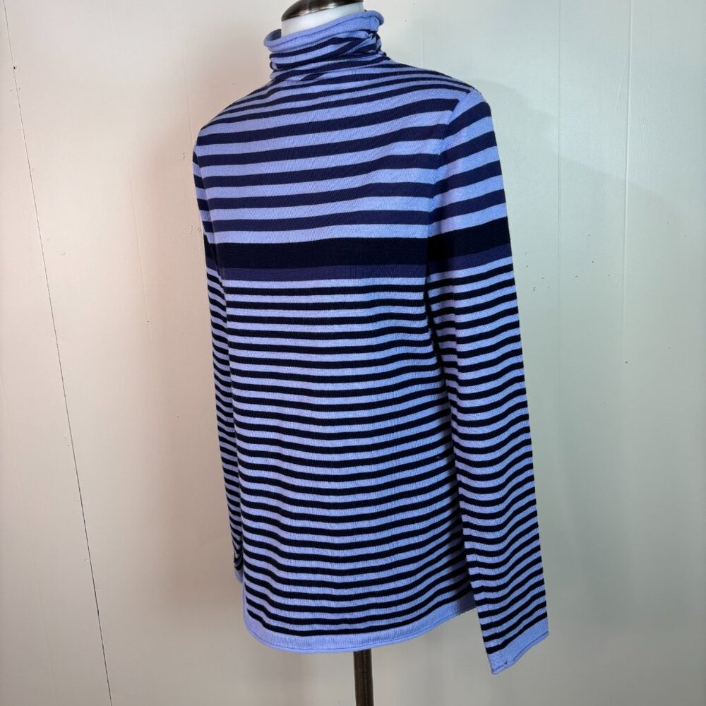 Duluth Trading S'No Sweat Sweater Small Purple Navy Blue Striped Mock Turtleneck - Picture 3 of 8
